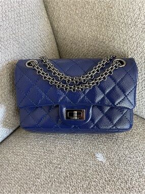 CHANEL Mini 2.55 Quilted Deep Blue Chain Shoulder Bag